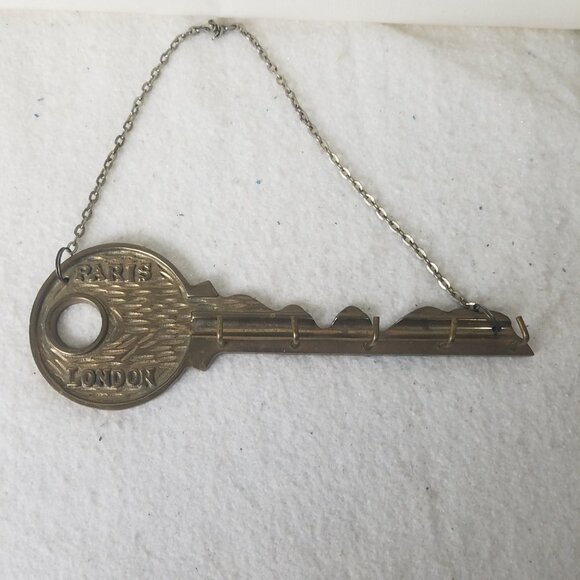 Unbranded Other - Vintage Brass Paris and London Hanging Key Shaped Key Holder Rack Gold Metal